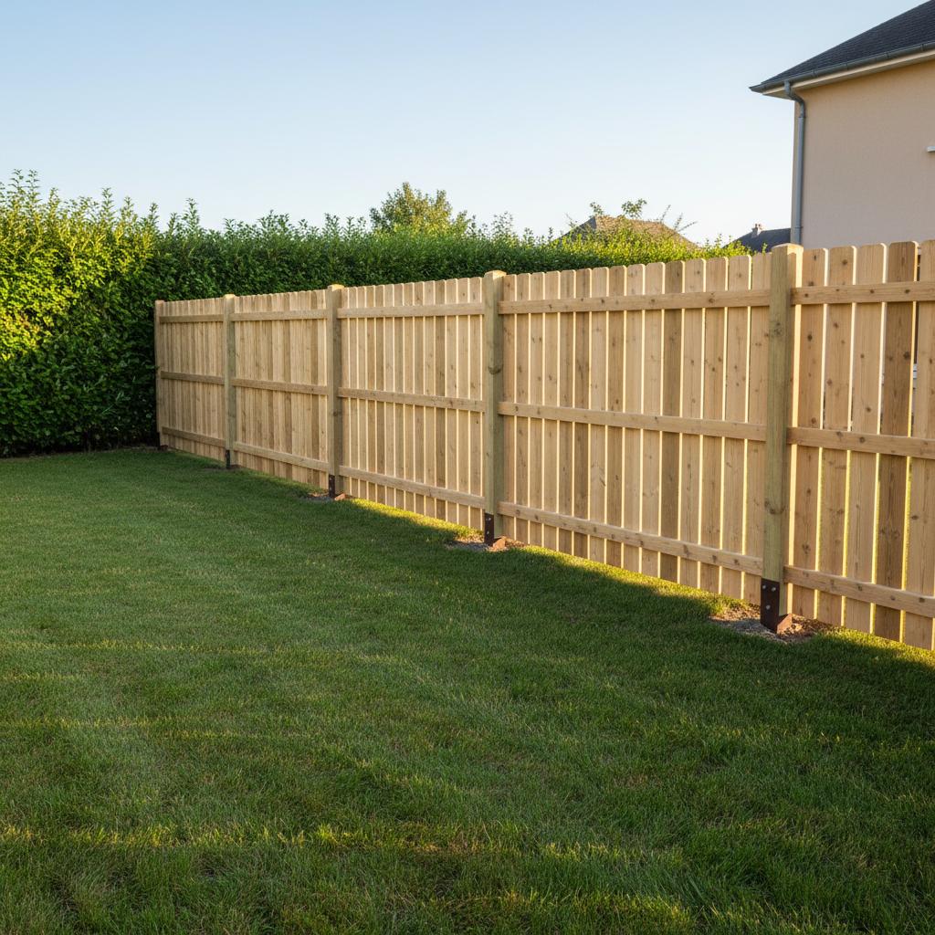 Clôture bois sur mesure installée jardin résidentiel pin sylvestre autoclave
