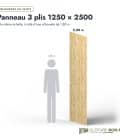 Panneau 3 plis épicéa 1250x2500, épaisseur 12 mm, poncé : longueurs à l’échelle