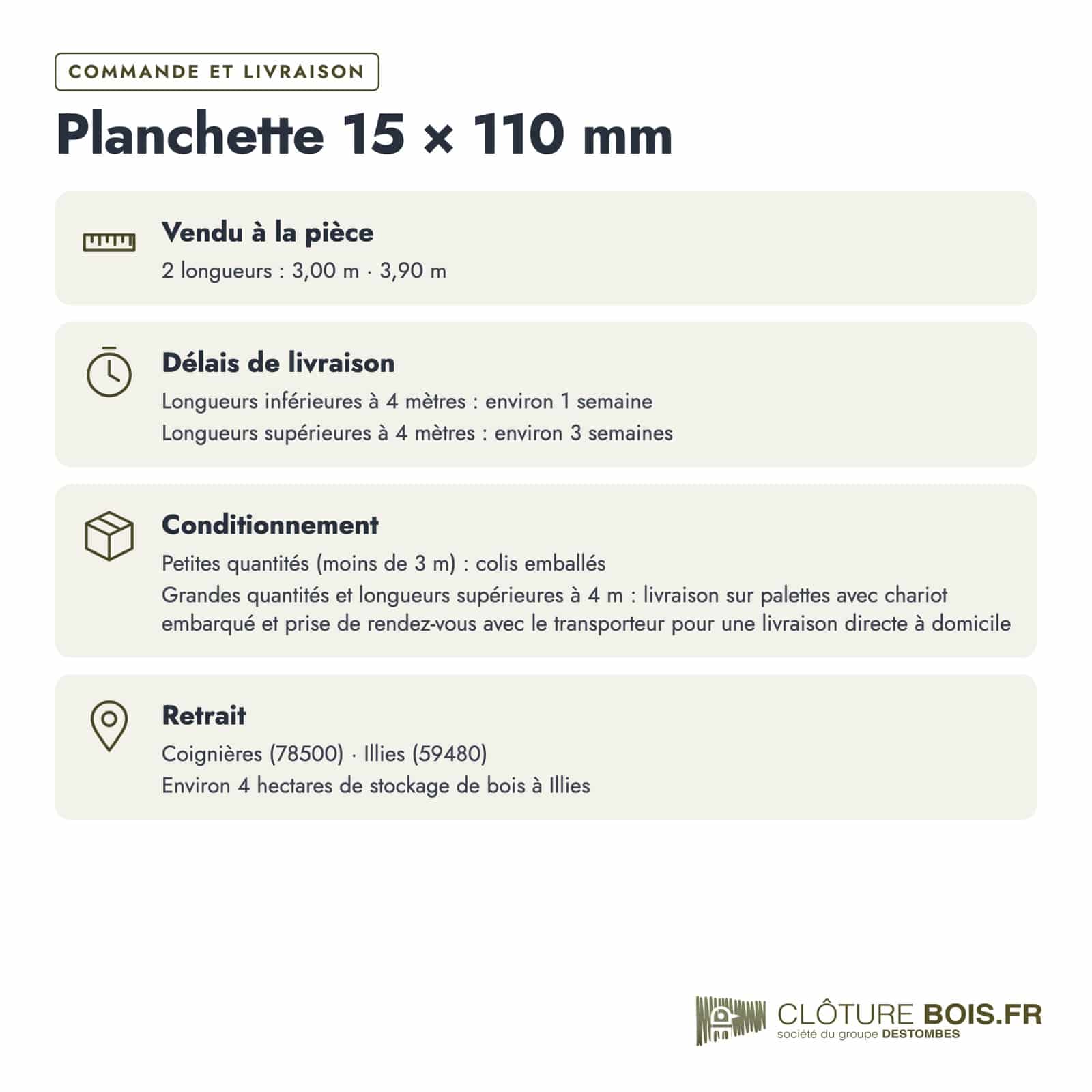 Planchette pin 15x110 emboîtable, autoclave vert : commande et livraison