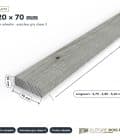 Latte autoclave grise 20x70 pour claustra et brise-vue : pièce cotée et longueurs