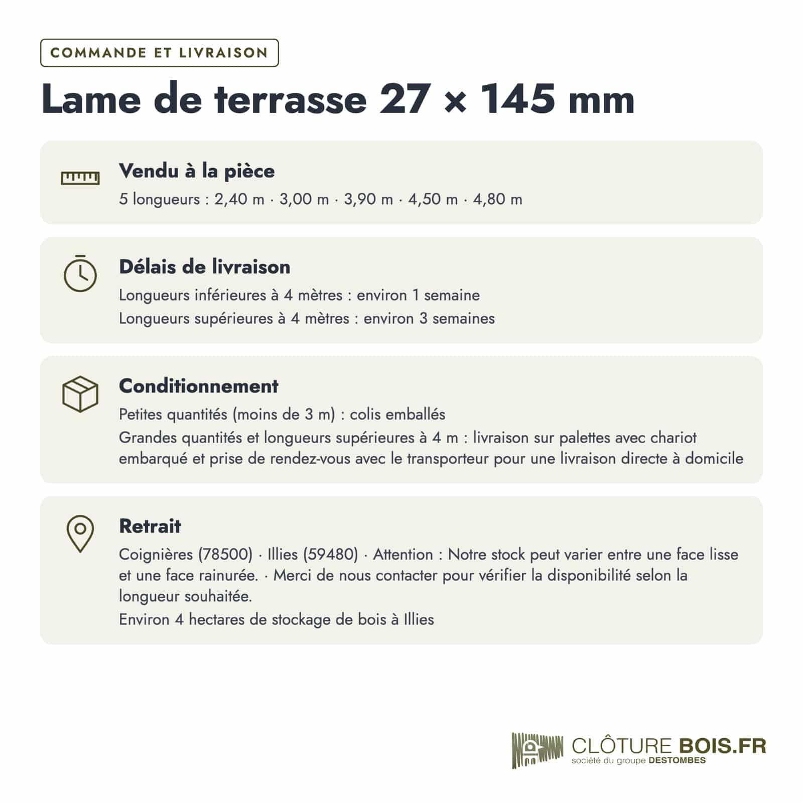 Lame de terrasse 27x145 en pin sylvestre autoclave vert : commande et livraison