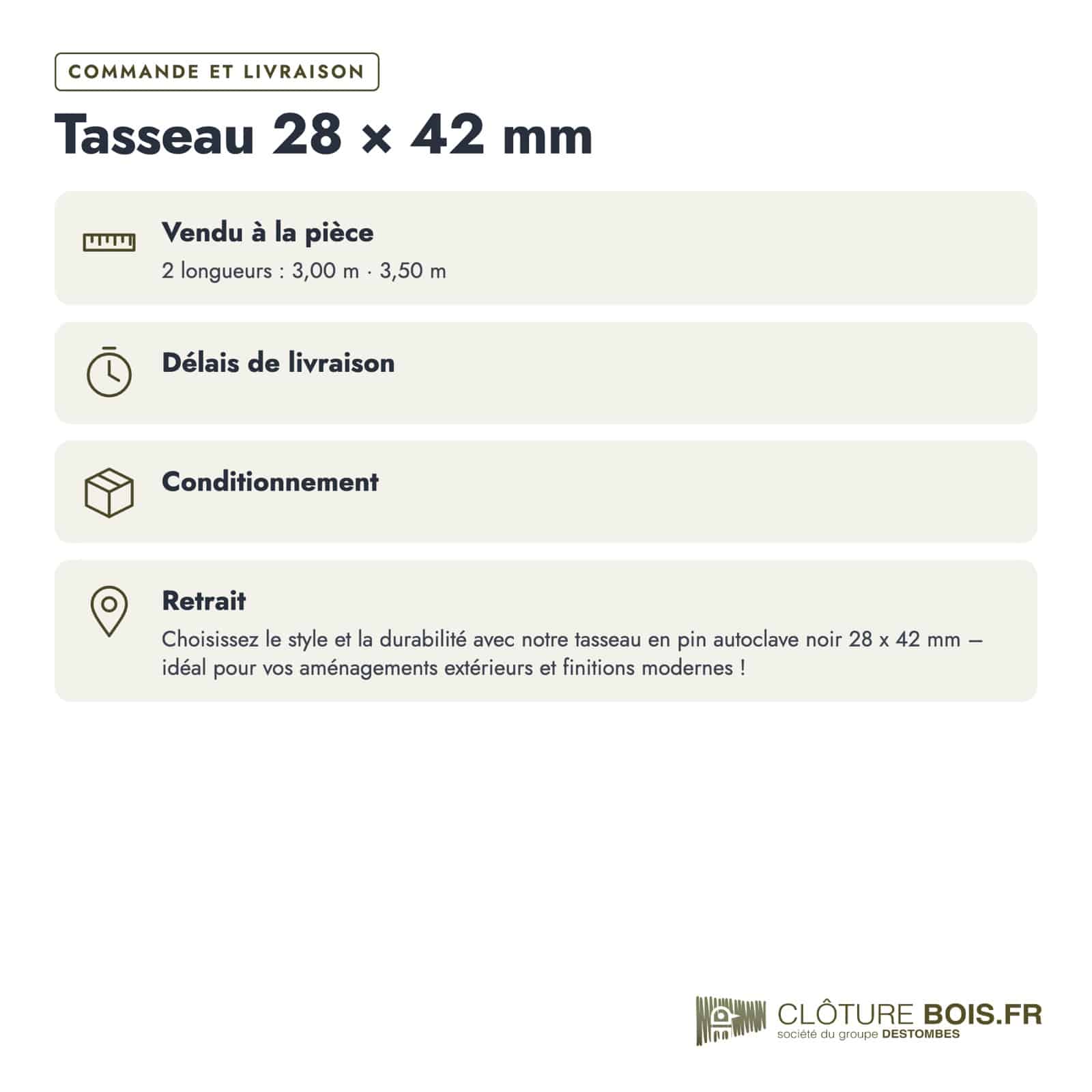 Tasseau autoclave noir 28x42 en pin sylvestre : commande et livraison