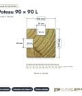 Poteau d'angle bois 90x90 rainuré en L : plan de section coté