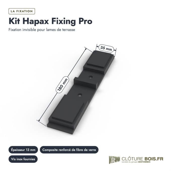 Kit Hapax Fixing Pro pour lames de 19 à 27 mm, 100 fixations et 300 vis inox : piece cotee
