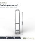 Pied poteau en H galvanisé à chaud, largeur intérieure 91 mm, pour poteau 90x90 : piece cotee