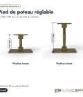 Pied de poteau réglable 90x90, platine 90x160 mm, hauteur 120 à 190 mm : boite ou ensemble