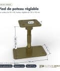 Pied de poteau réglable 90x90, platine 90x160 mm, hauteur 120 à 190 mm : piece cotee