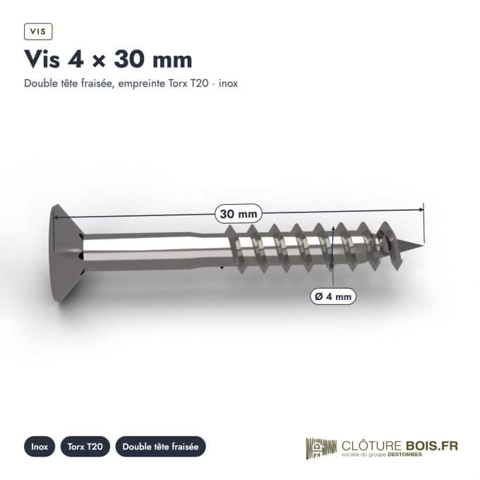 Vis inox clôture A2 à tête fraisée, boîte de 200, de 4x30 à 5x100 mm : piece cotee