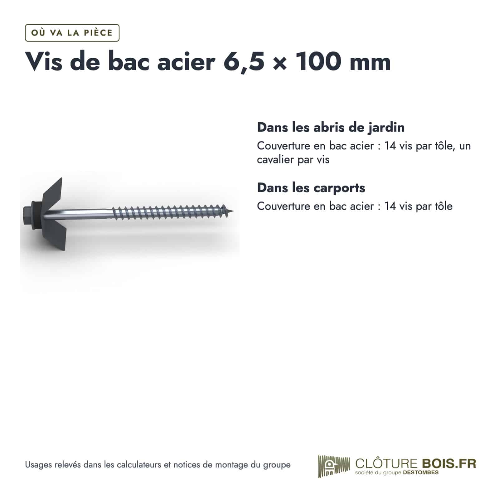 Vis bac acier cavalier EPDM 6,5x100, RAL 7016, vendue à l'unité : usages