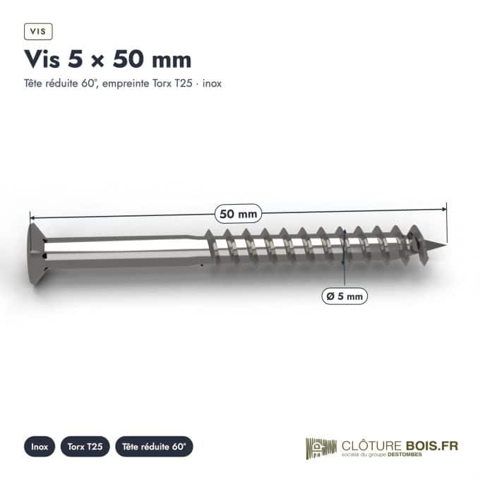 Vis bois dur 5x50 inox A2, tête réduite, double filet, boîte de 200 : piece cotee